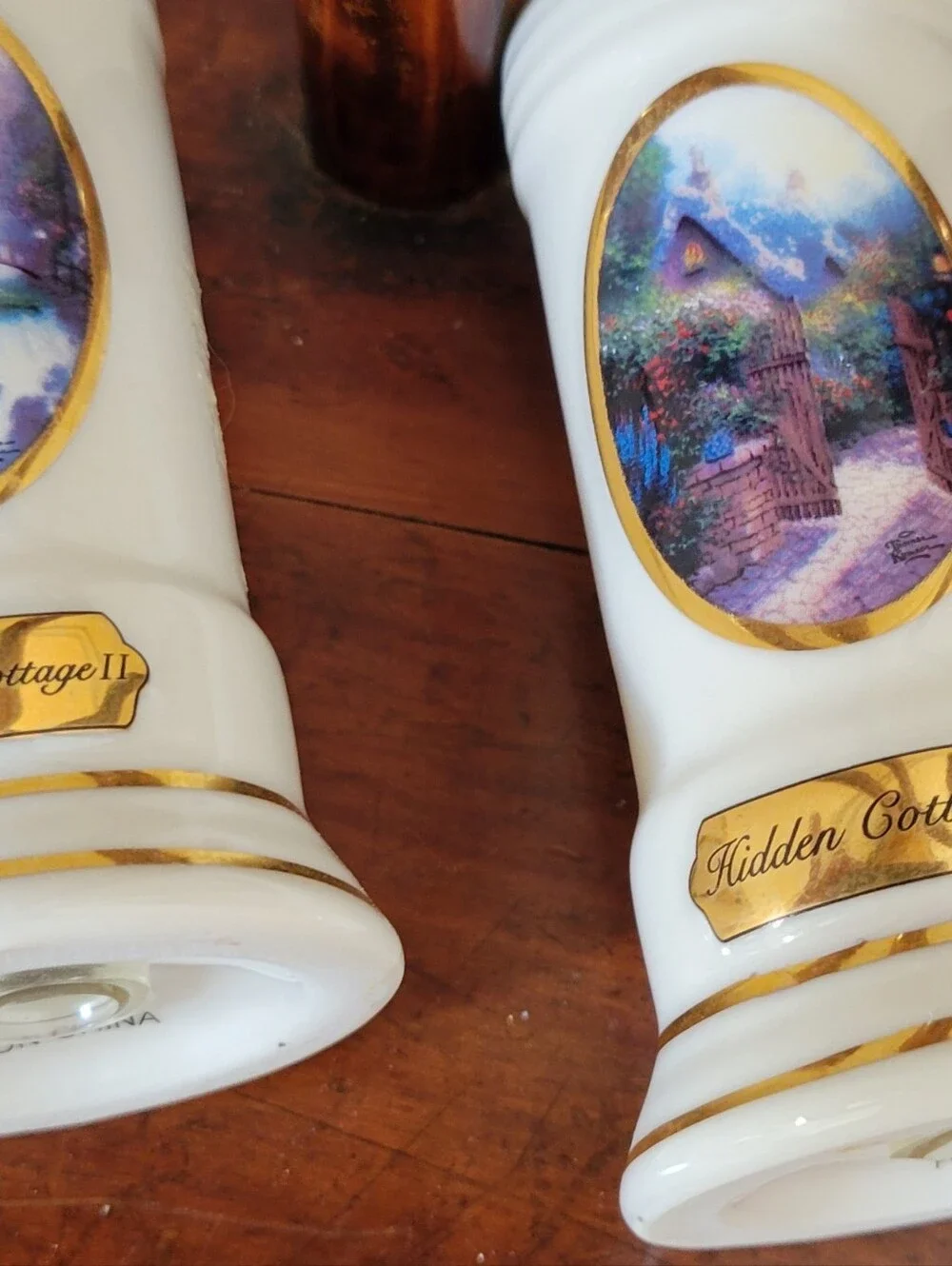 Thomas Kinkade Set of Creamer-Sugar w Lid-Salt and Pepper Shakers/2002 for Avon